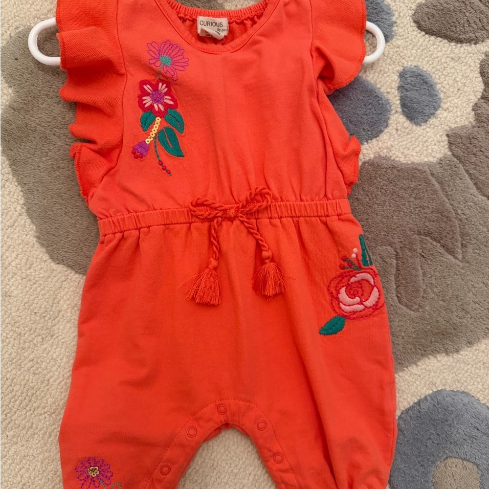 Peek Coral Baby Top with Embroidered Detail